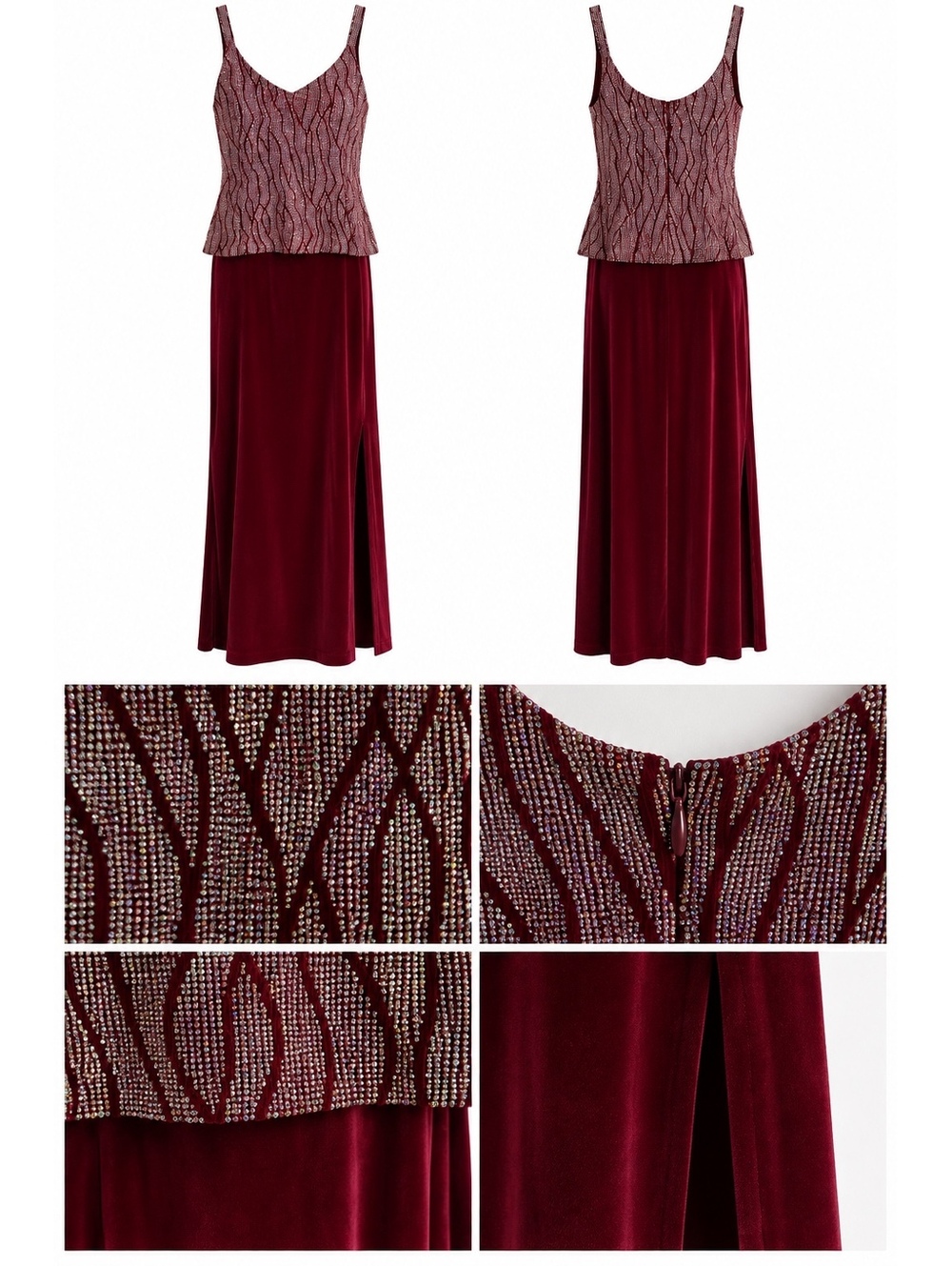 Burgundy beaded sleeveless dress